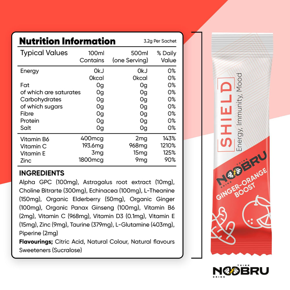 Noobru Shield sachet collection highlights convenient daily vitamins for on-the-go use.