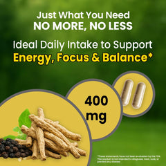 NooMost Ashwagandha capsules close-up highlighting easy two-capsule daily routine.