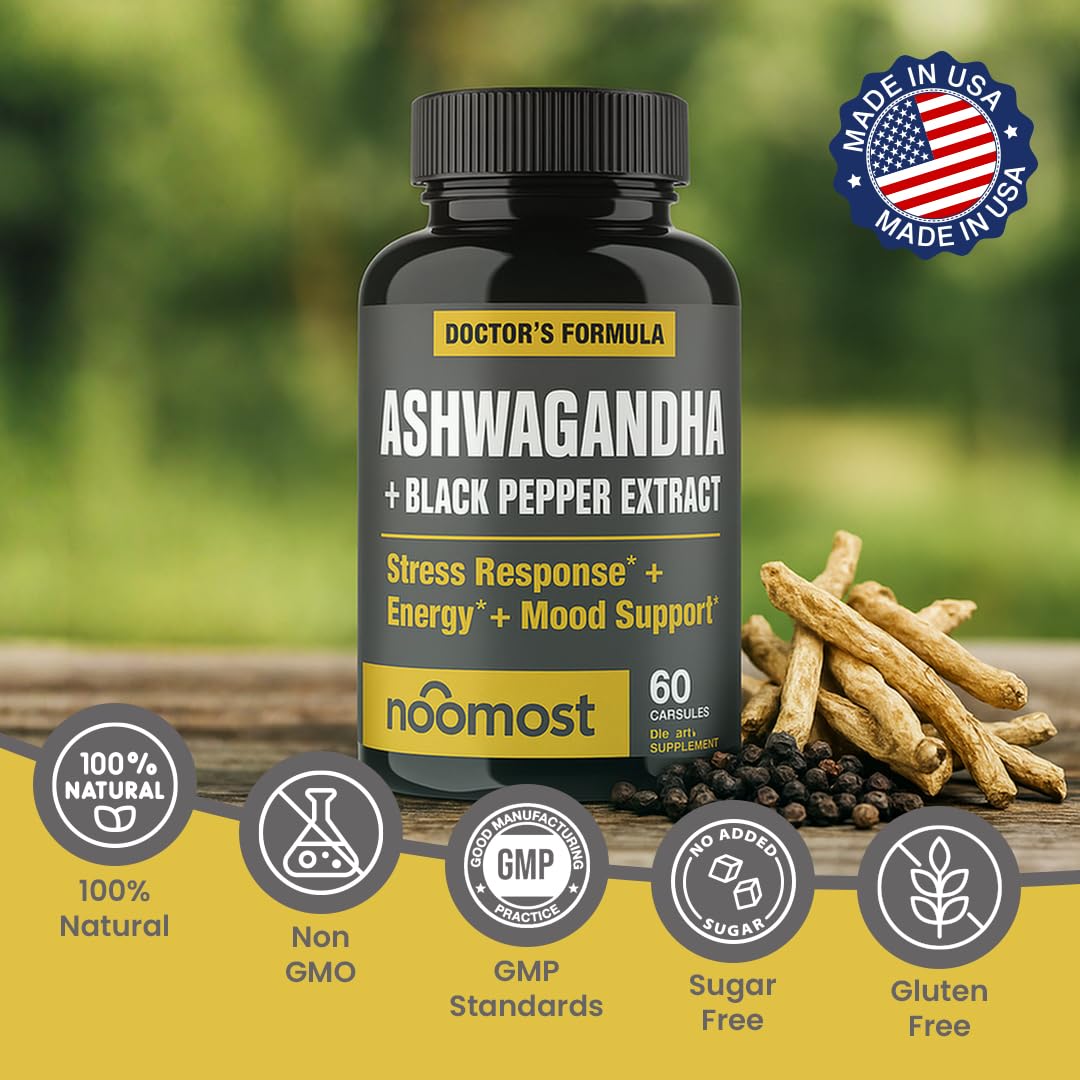 NooMost Ashwagandha vegan capsules indicate plant-based wellness fit.