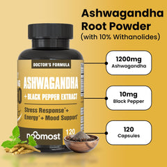 NooMost Ashwagandha withanolides 10% potency highlight for reliability.