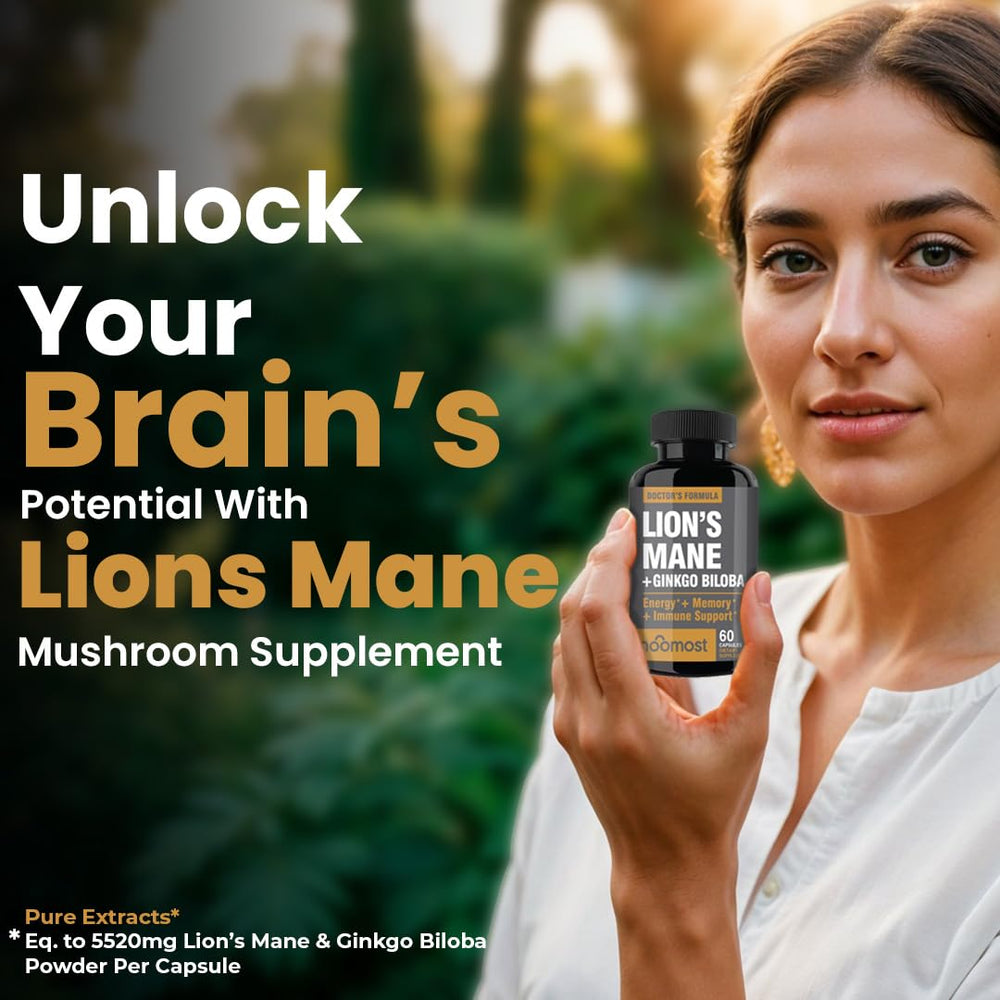 NooMost Lions Mane capsules close-up shows easy daily ingestion.