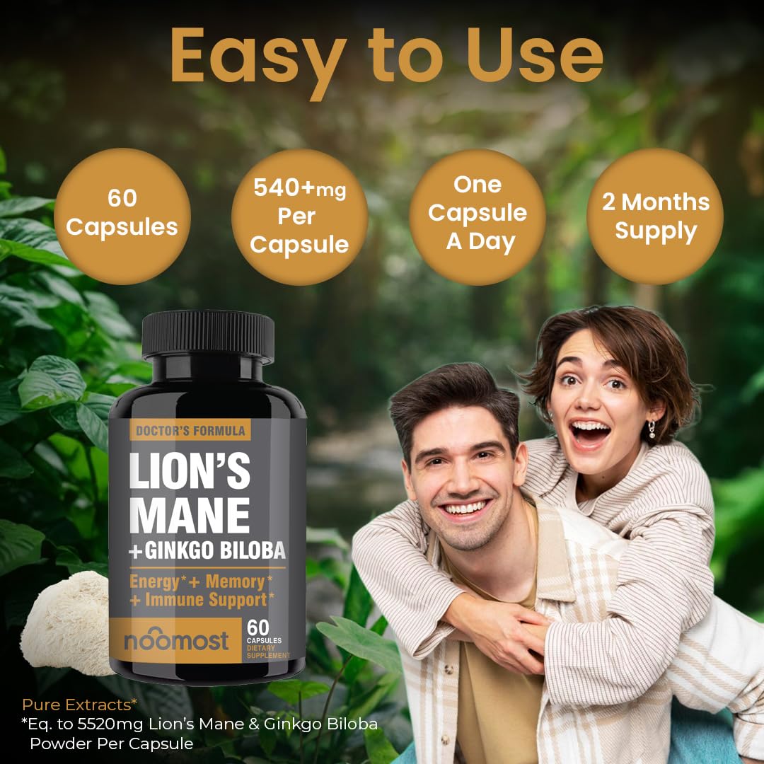 NooMost Lions Mane packaging front displays 60 capsules for a 2-month supply.