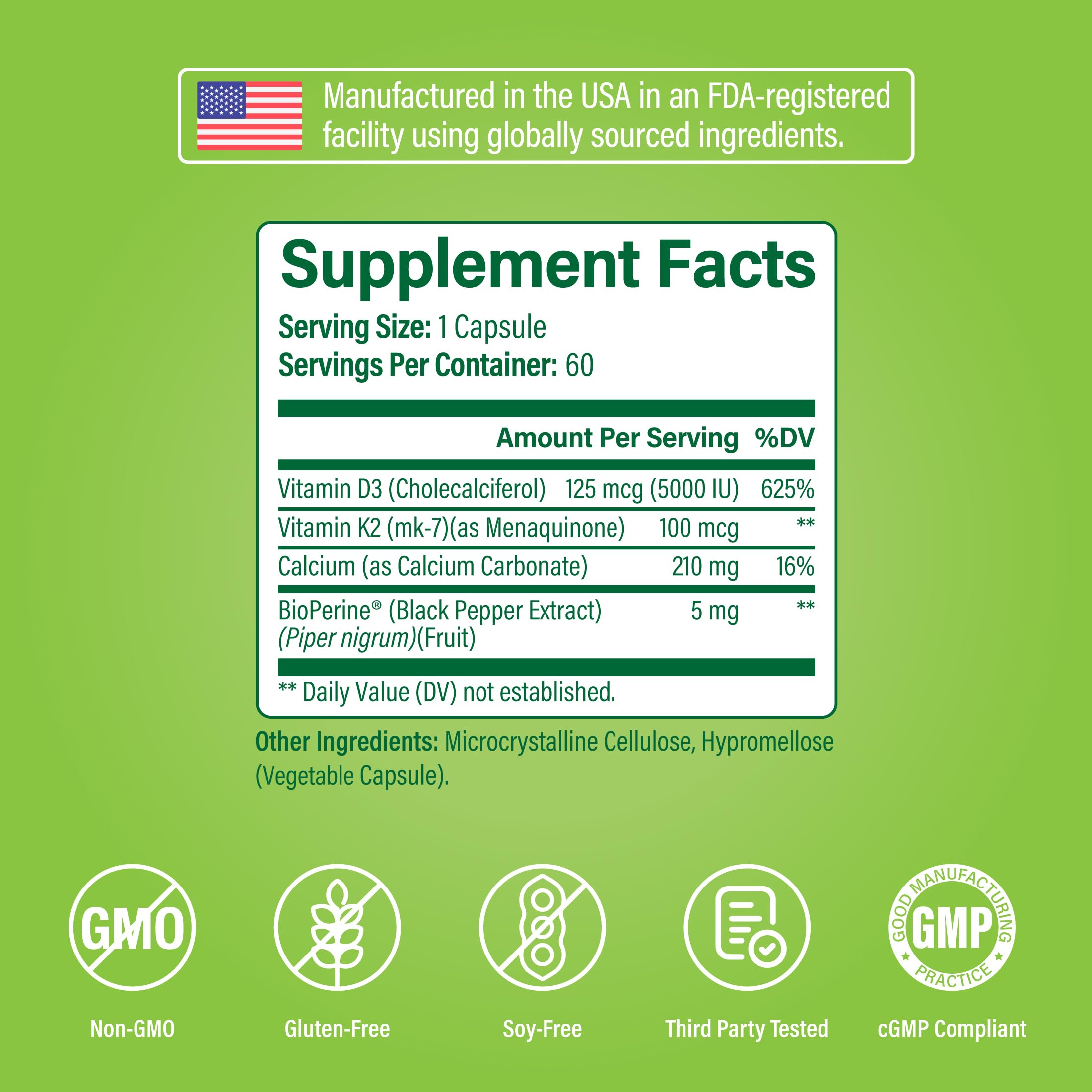 Noophoric D3 K2 calcium-included matrix reveals per-serving calcium.