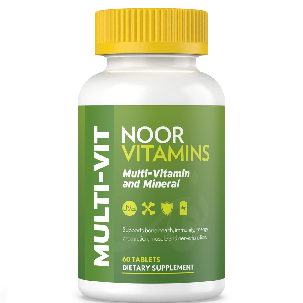 Noor Vitamins Halal Multivitamin bottle front view for daily wellness.