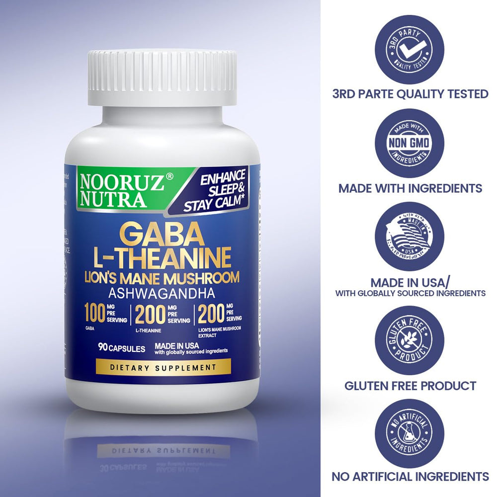 NOORUZ ashwagandha and L-Theanine blend bottle for calmer focus.