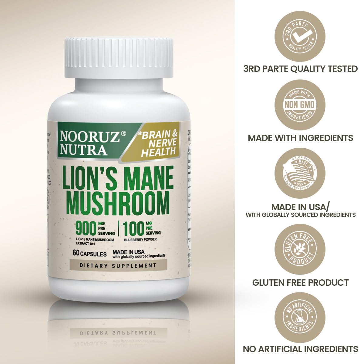 Fruiting body extract label highlights potent bioactive compounds in Lions Mane