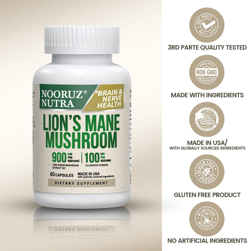 Fruiting body extract label highlights potent bioactive compounds in Lions Mane
