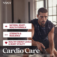NØØT Cardio Care label close-up highlighting natural ingredients.