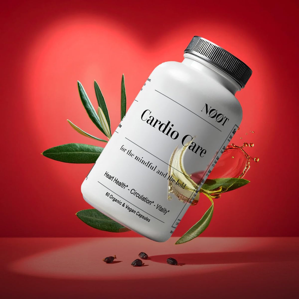 NØØT Cardio Care olive leaf blend visual suggesting antioxidant support.
