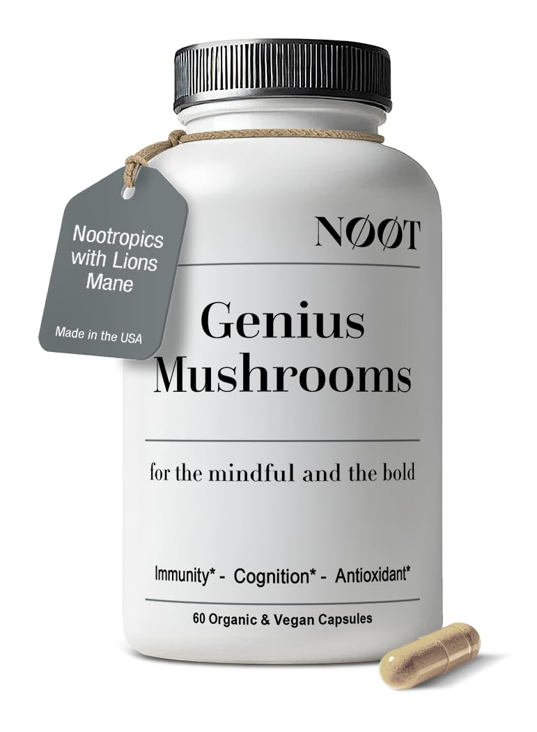 NØØT Mushroom Complex bottle front showing 60 capsules for daily focus support