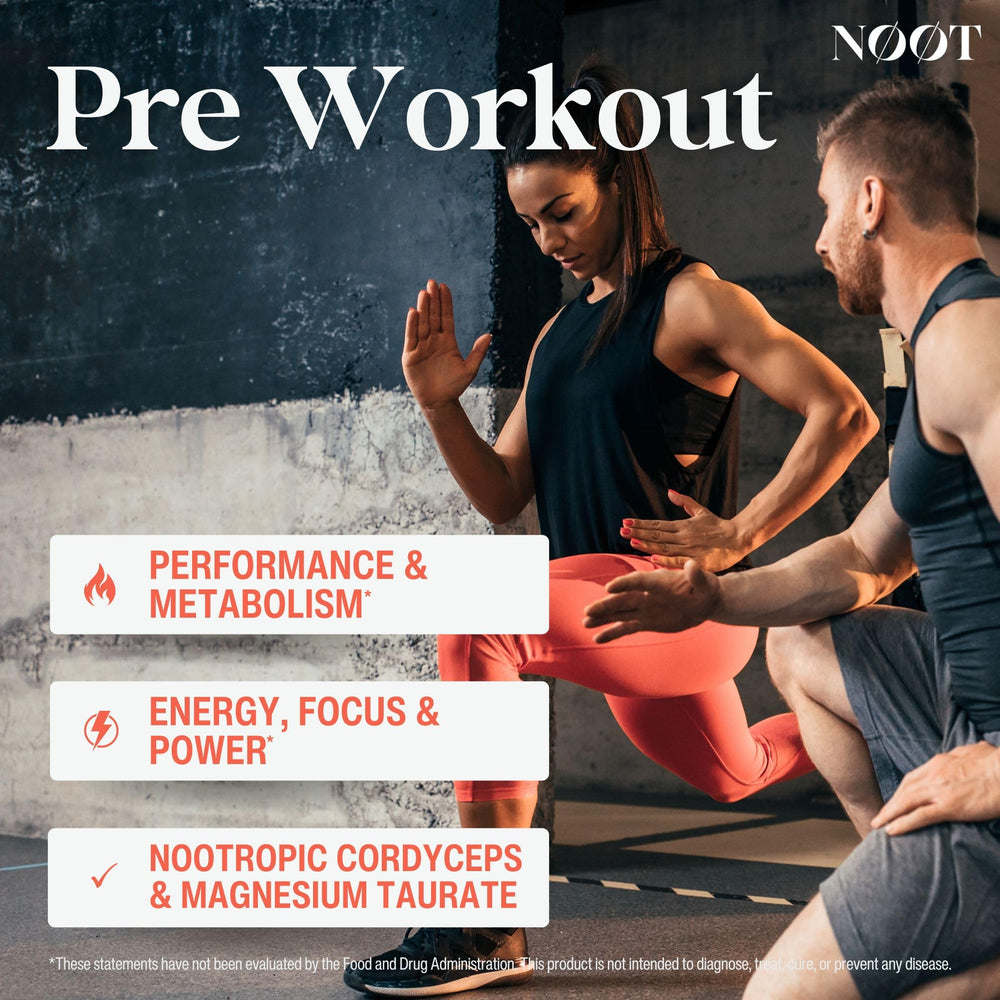 NOOT Pre Workout bottle front view with eco-friendly packaging