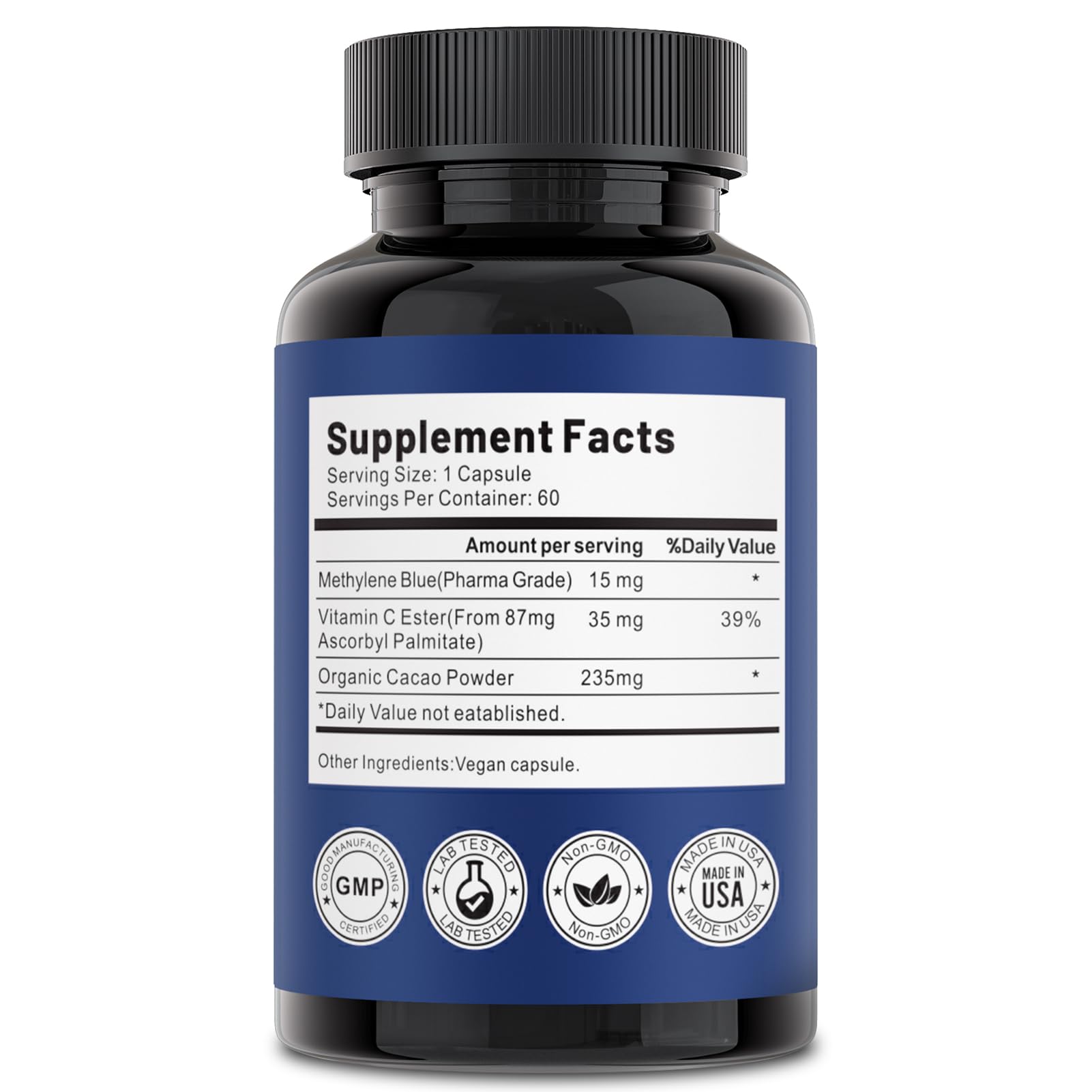 Nootlyn Methylene Blue bottle with pills conveys a calm study companion.
