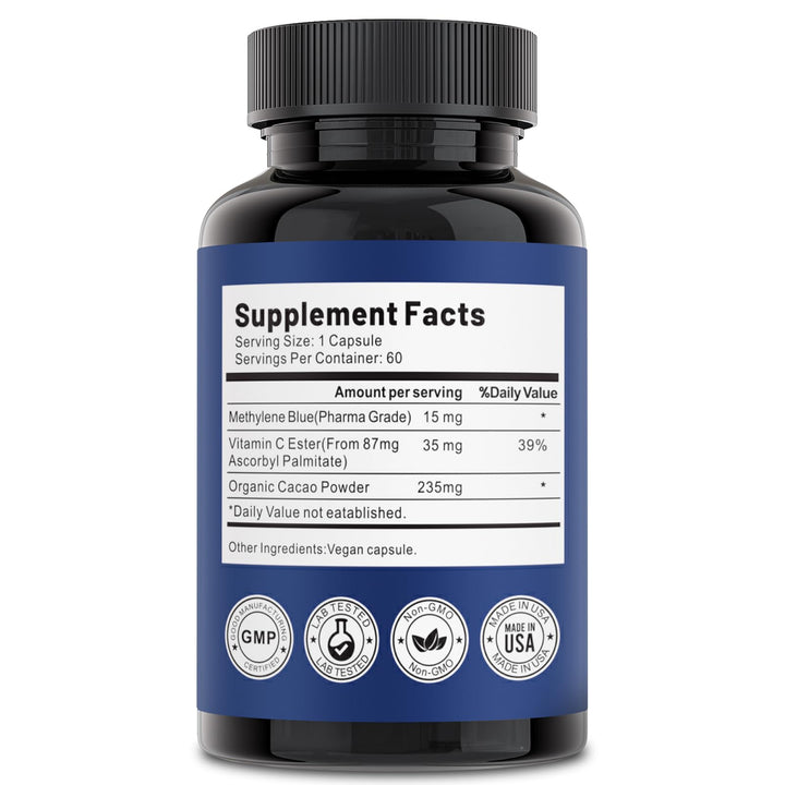 Nootlyn Methylene Blue bottle with pills conveys a calm study companion.