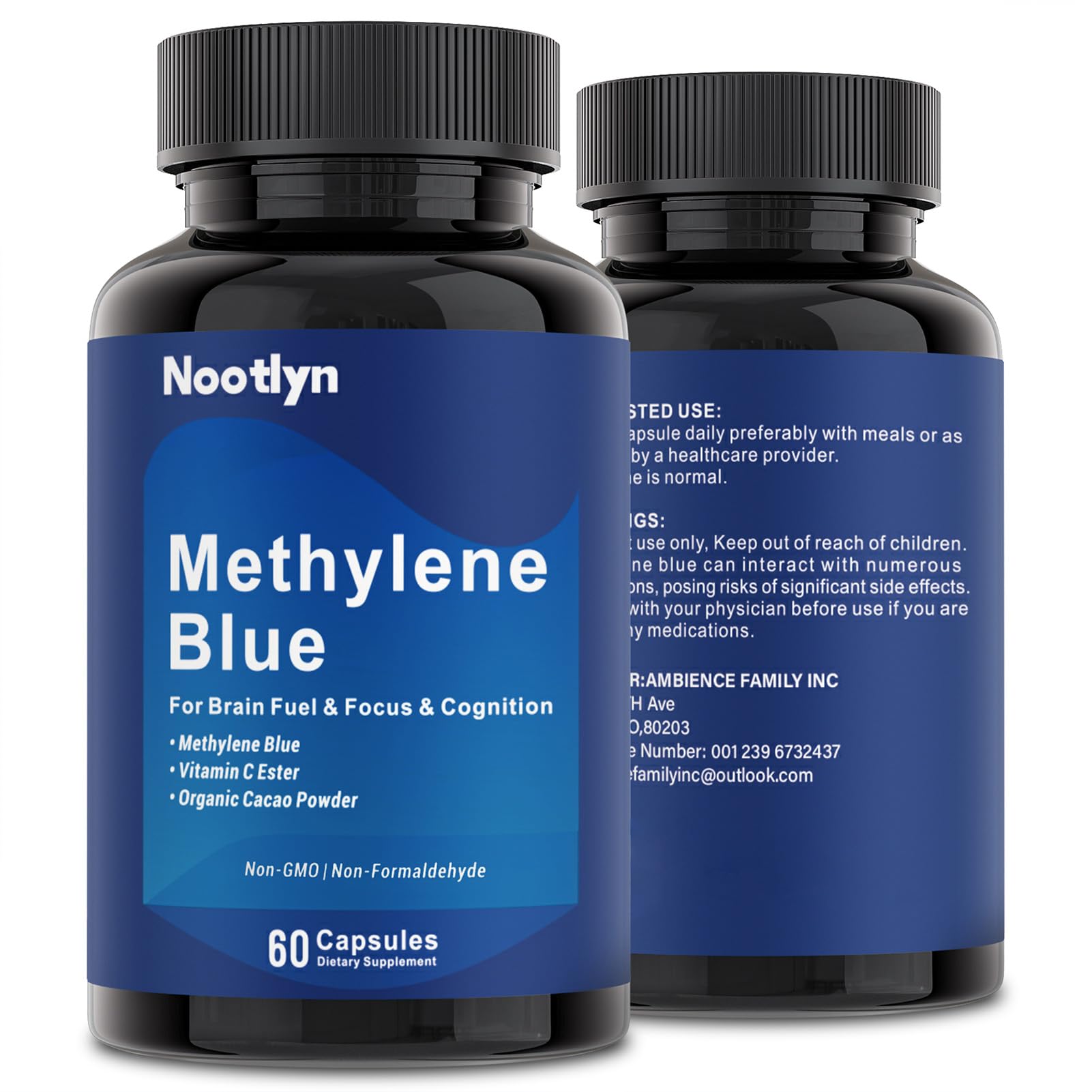 Nootlyn Methylene Blue packaging art communicates purity and pharmaceutical-grade standard.