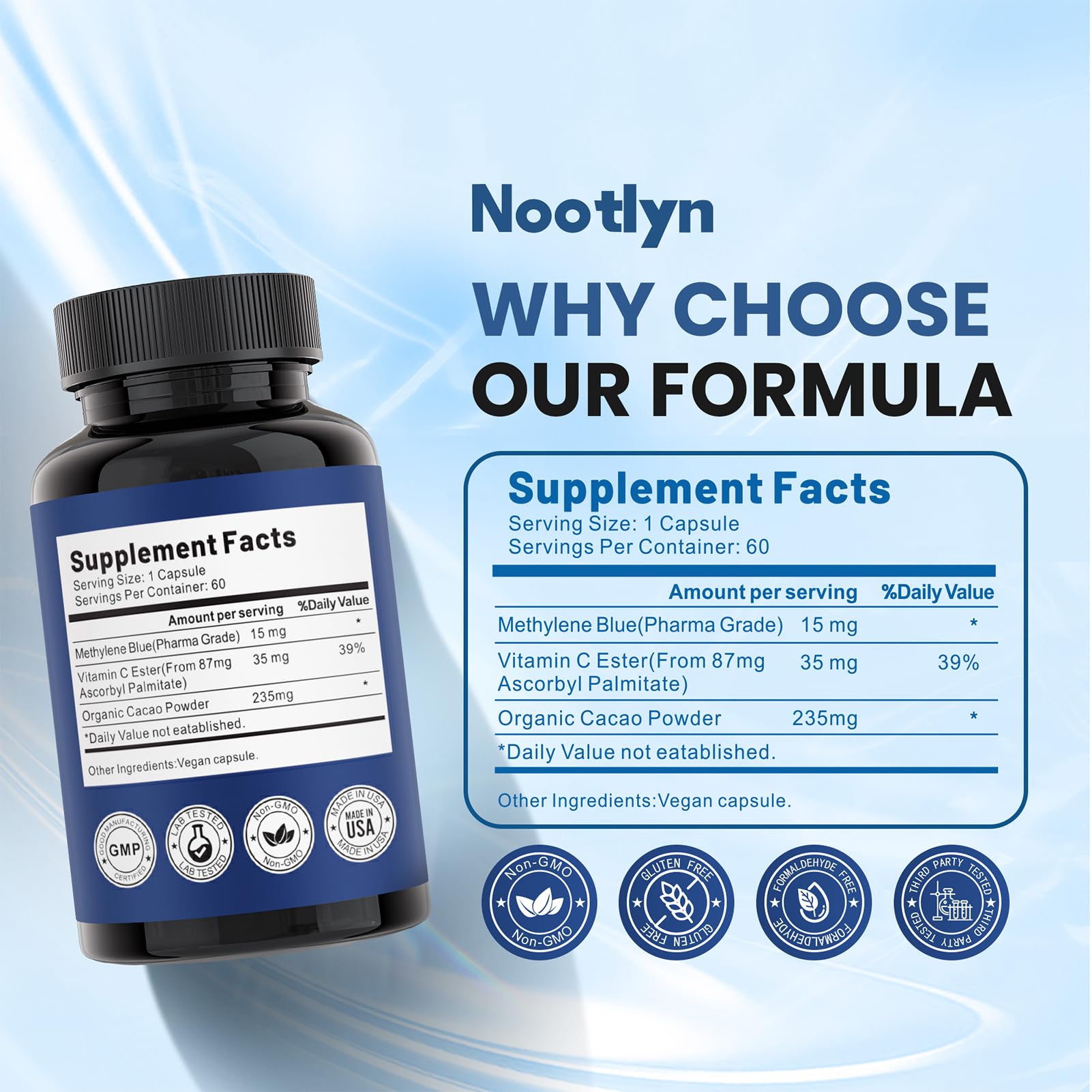 Vitamin C Ester detail on Nootlyn bottle for formulation synergy.