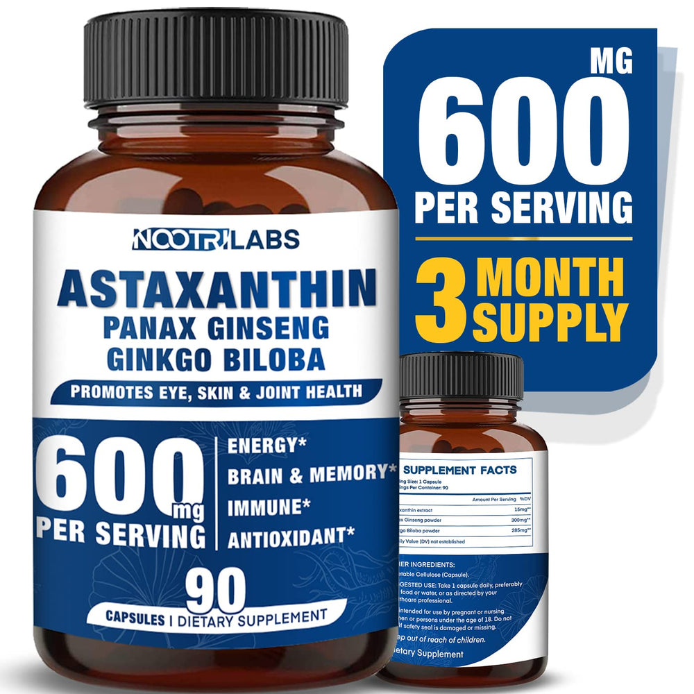 Nootrilabs Naturals Astaxanthin bottle front for eye health and energy support.