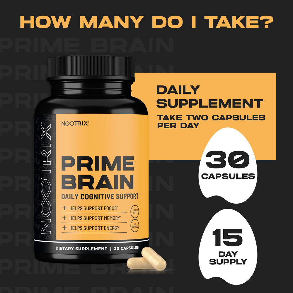 Nootrix Prime Brain capsules pile suggests easy daily intake for focus.