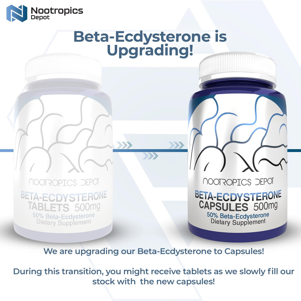 Nootropics Depot Beta Ecdysterone bottle close-up emphasizing product quality