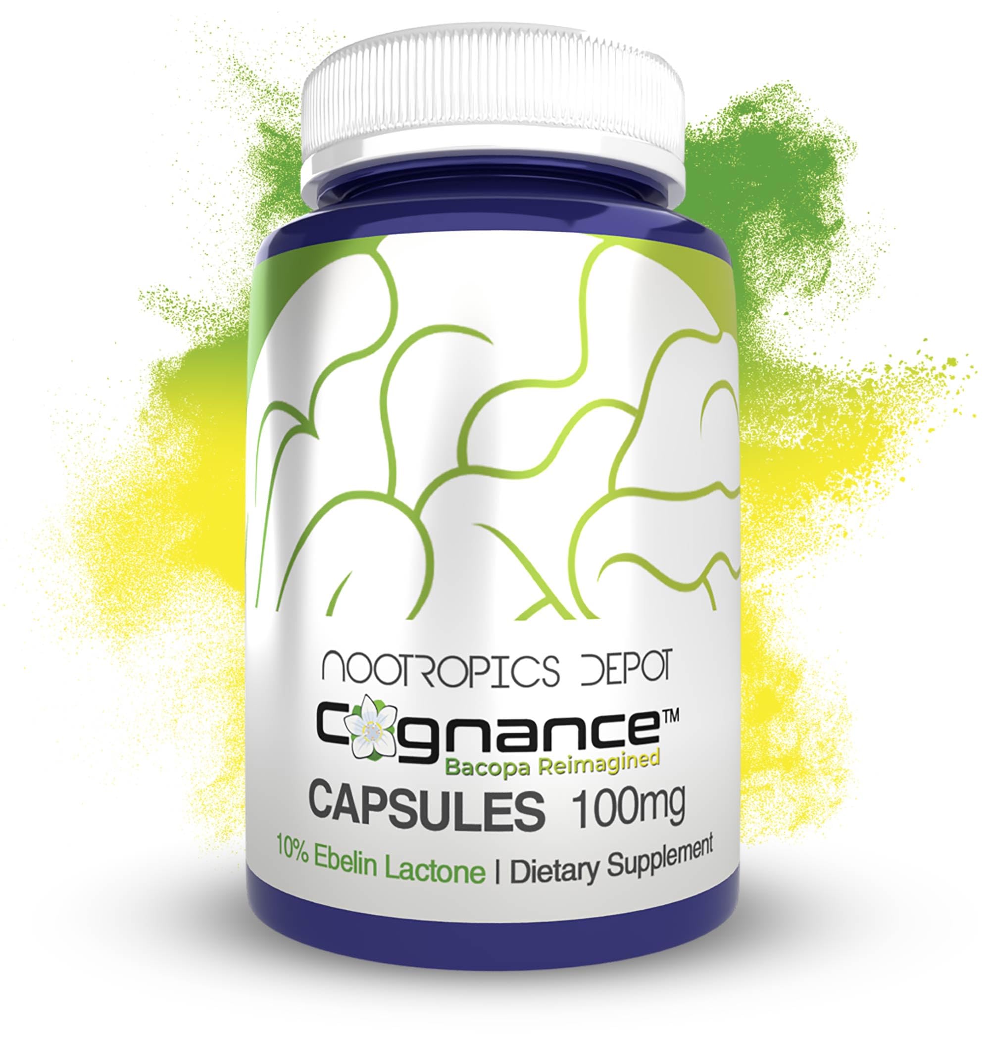 Nootropics Depot Cognance capsules bottle front, 60-count packaging for focused use.