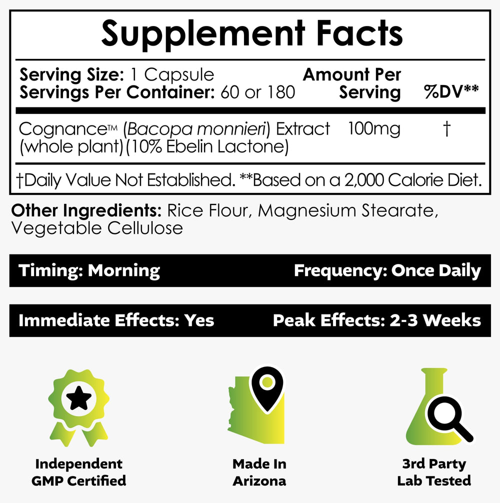 Nootropics Depot Cognance label close-up highlighting 10% Ebelin Lactone potency.