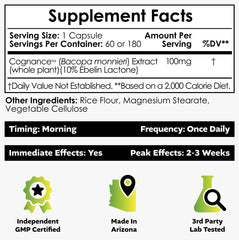 Nootropics Depot Cognance label close-up highlighting 10% Ebelin Lactone potency.