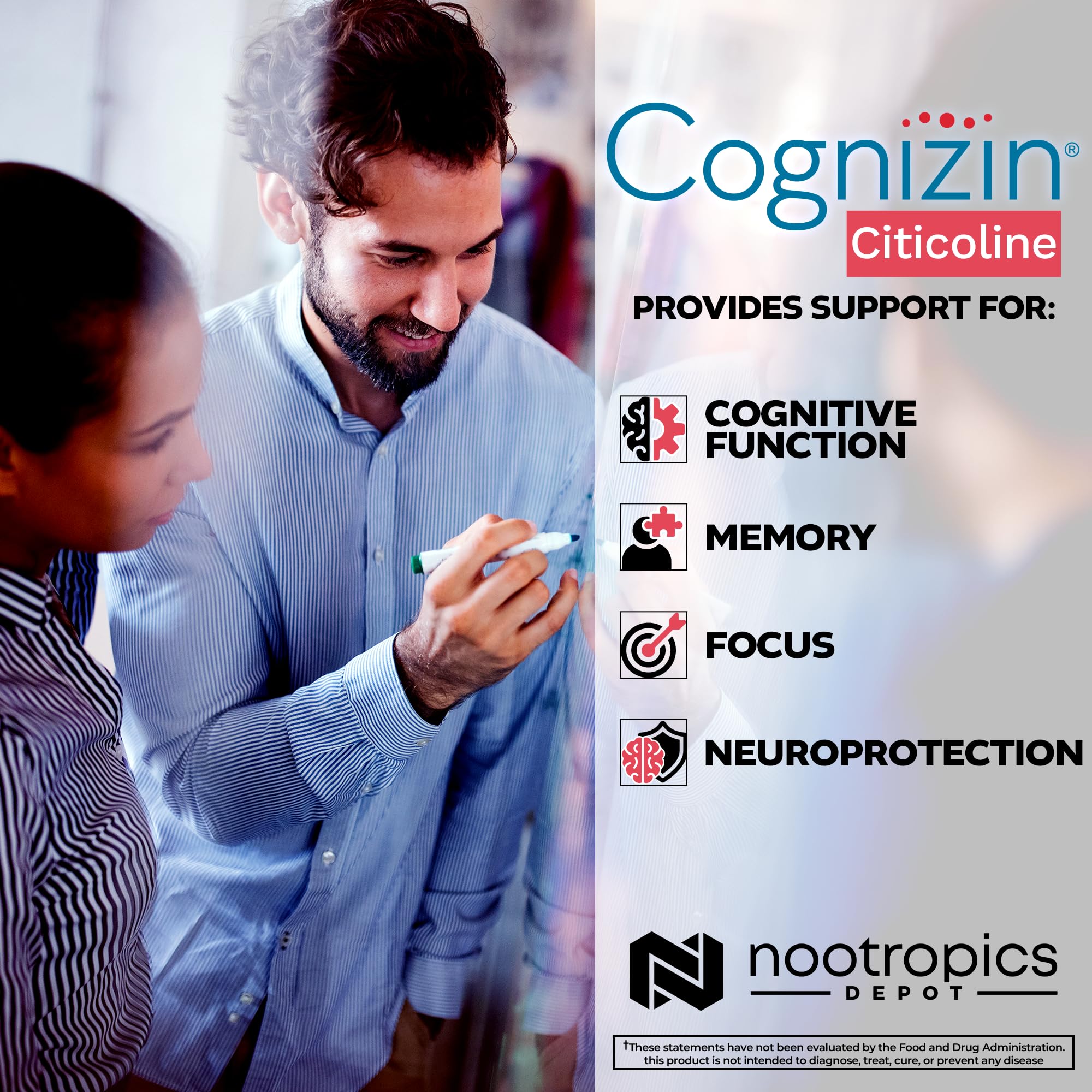 Nootropics Depot Cognizin bottle pouring capsules for quick daily use.