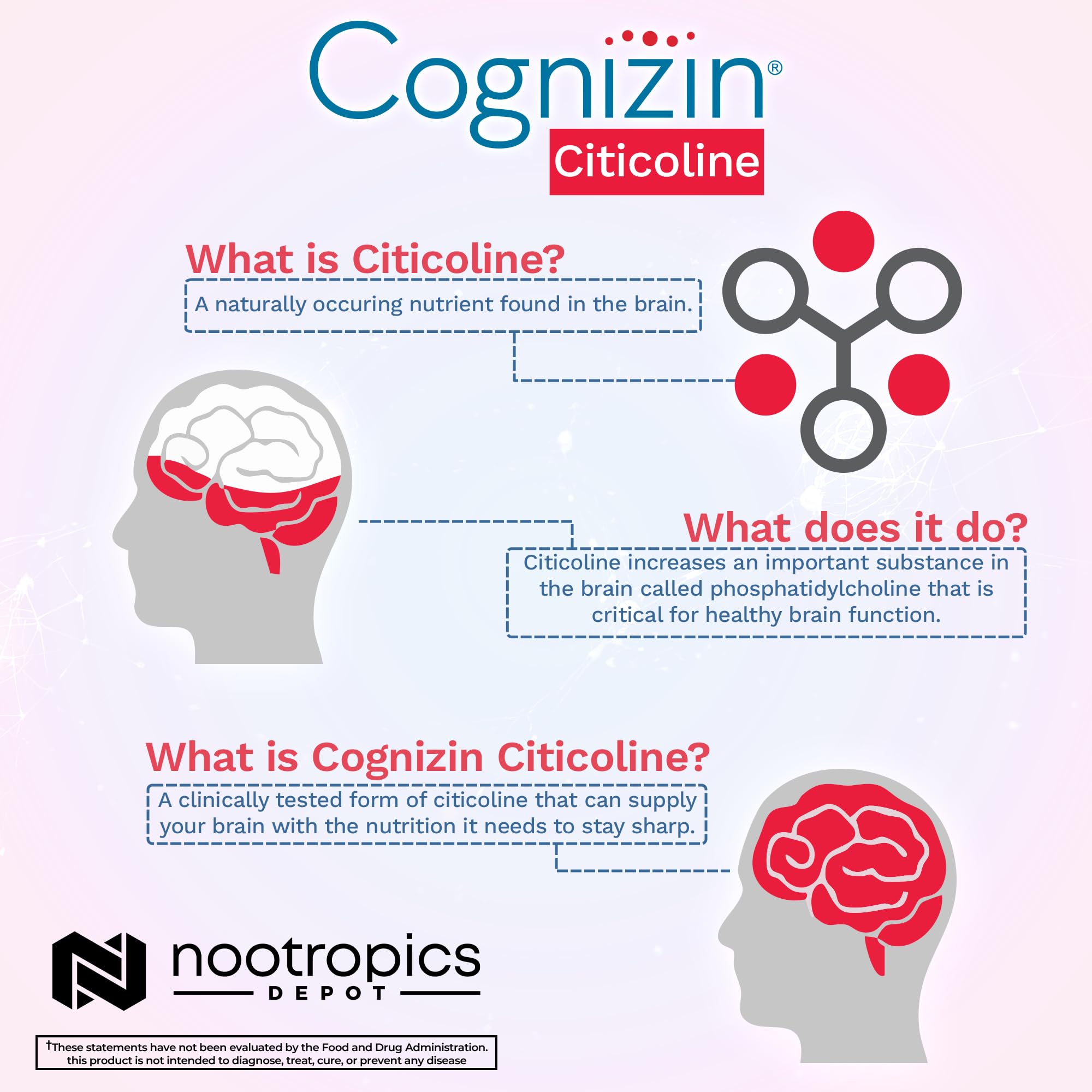 Nootropics Depot Cognizin packaging front highlighting brain health benefits.