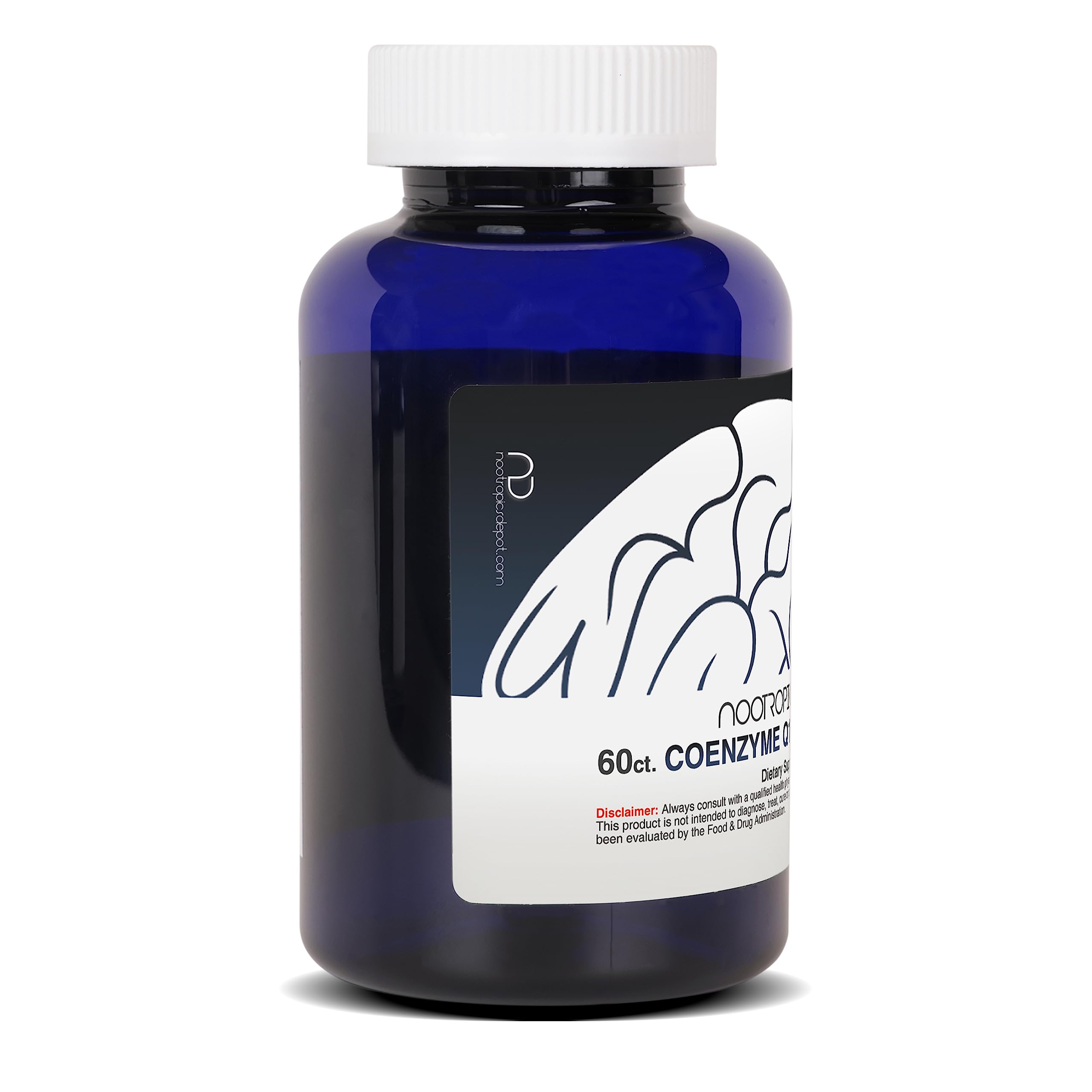 Nootropics Depot CoQ10 bottle being poured for easy daily energy supplementation.