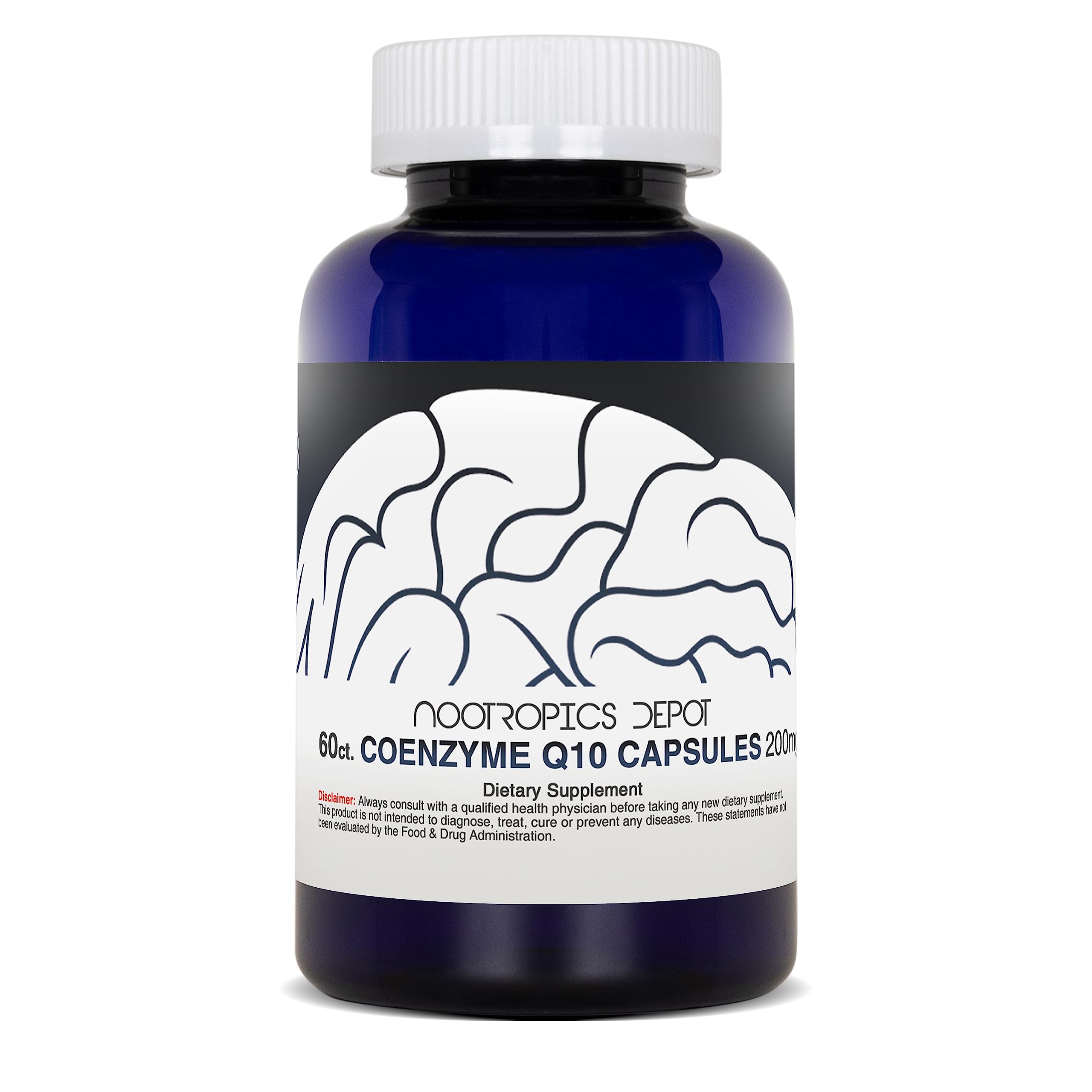 Closeup of Nootropics Depot CoQ10 capsules highlighting capsules and packaging quality.