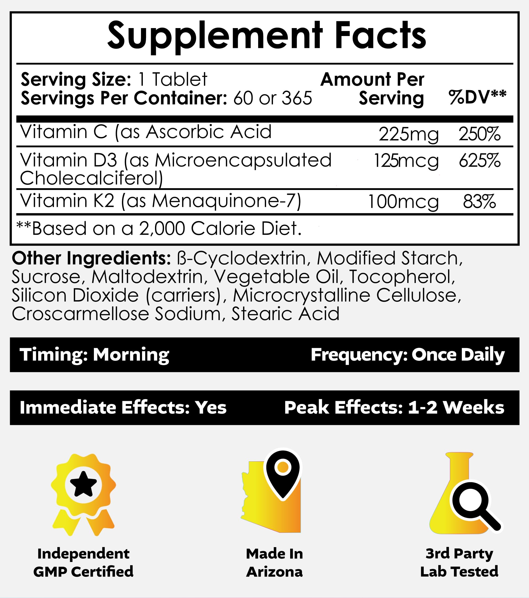 Close-up of D3 K2 C tablets from Nootropics Depot for easy daily supplementation.