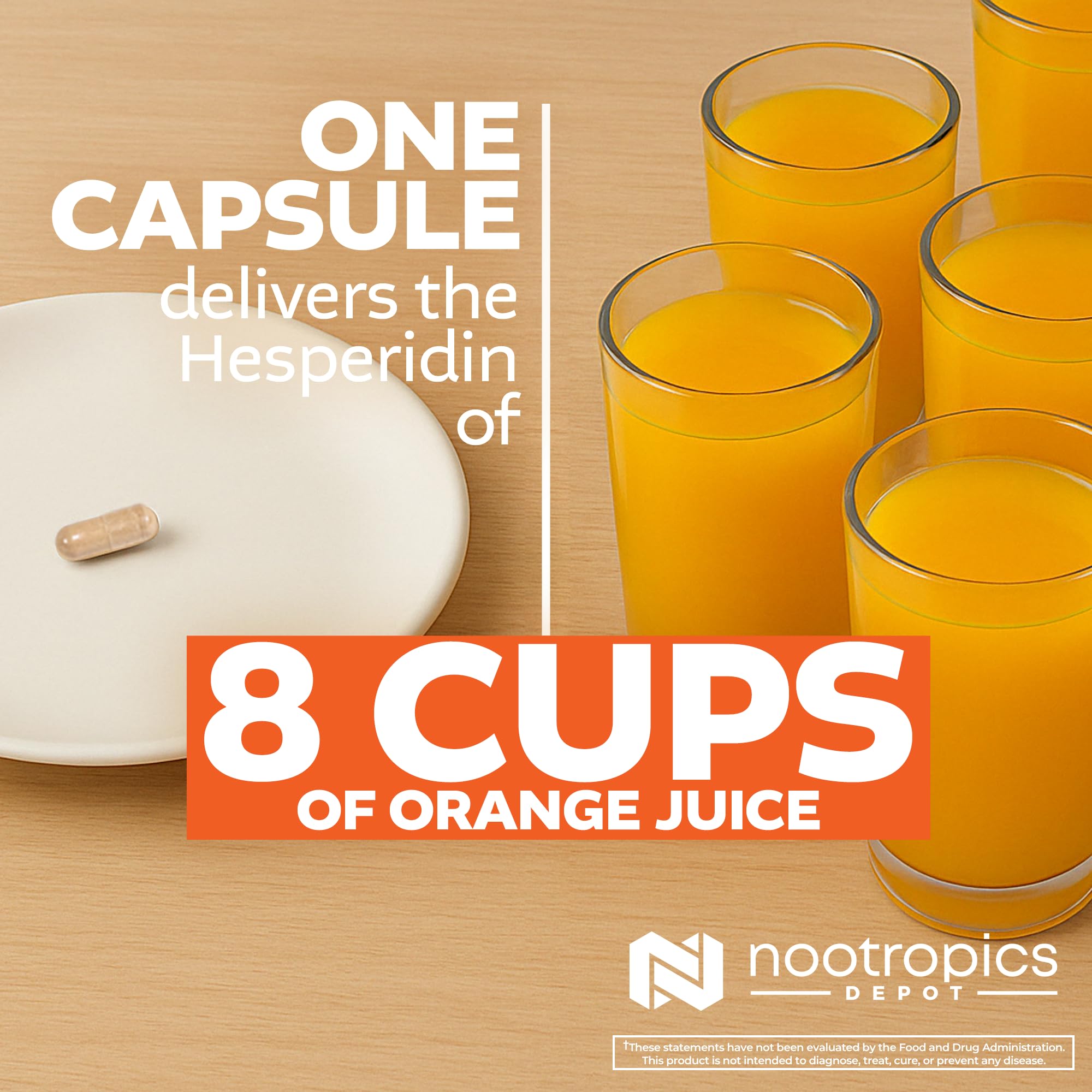 Nootropics Depot hesperidin capsules packaging image, compact bottle for on-the-go use.