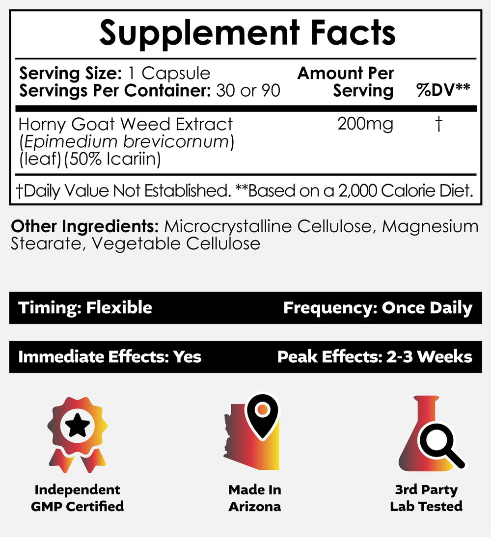 Nootropics Depot icariin 50% extract packaging emphasizes standardized potency for reliable capsules.