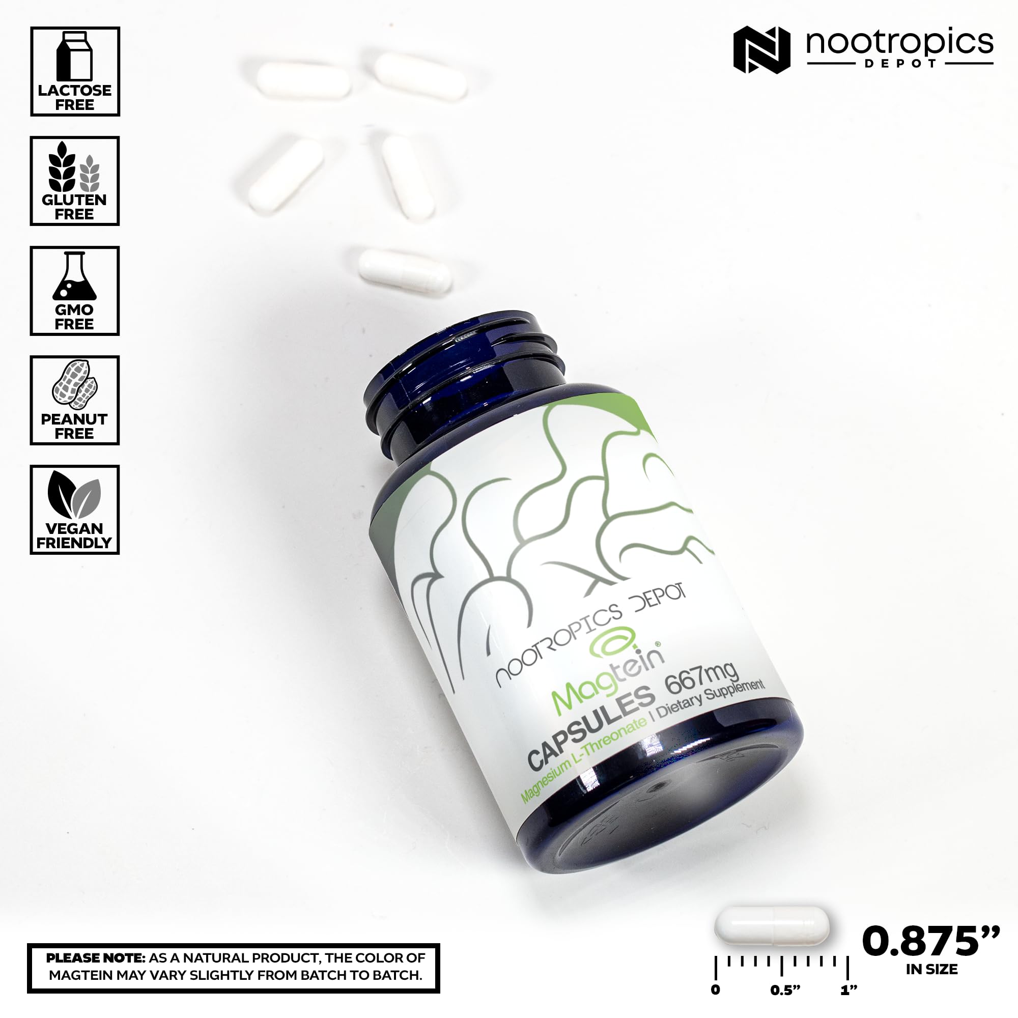 Nootropics Depot Magtein bottle cap close-up highlighting quality