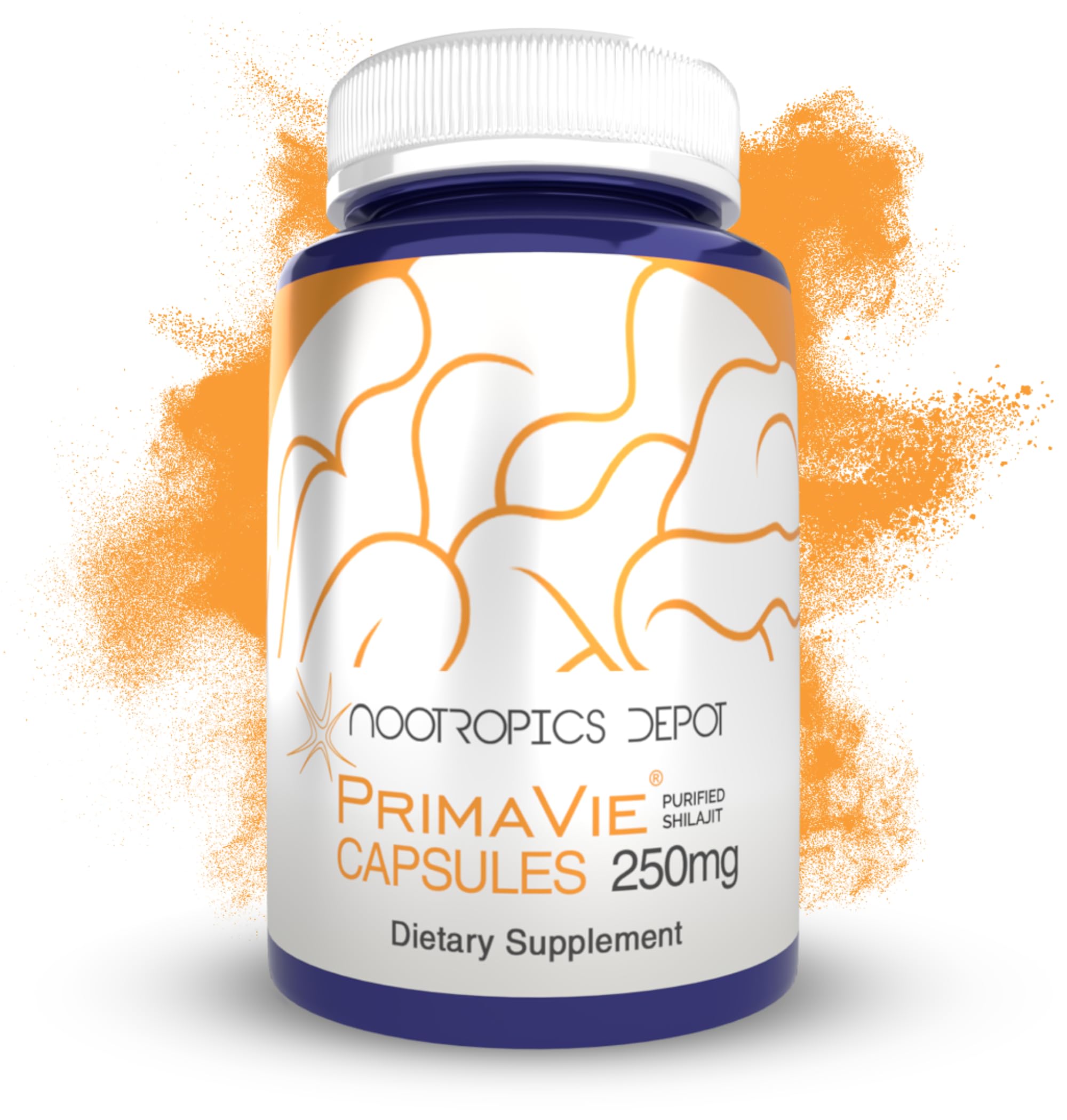 Nootropics Depot PrimaVie Shilajit bottle showcasing purified extract for daily vitality.