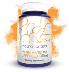 Nootropics Depot PrimaVie Shilajit bottle showcasing purified extract for daily vitality.