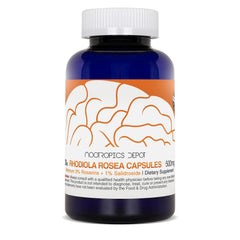 Nootropics Depot Rhodiola Rosea bottle back label showing Rosavins content.