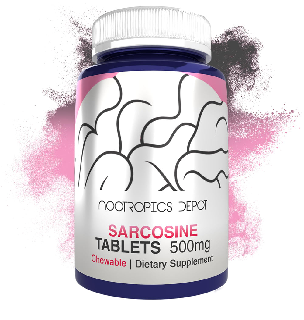 Nootropics Depot Sarcosine tablets 500 mg bottle front, daily use suggested