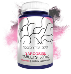 Nootropics Depot Sarcosine tablets 500 mg bottle front, daily use suggested
