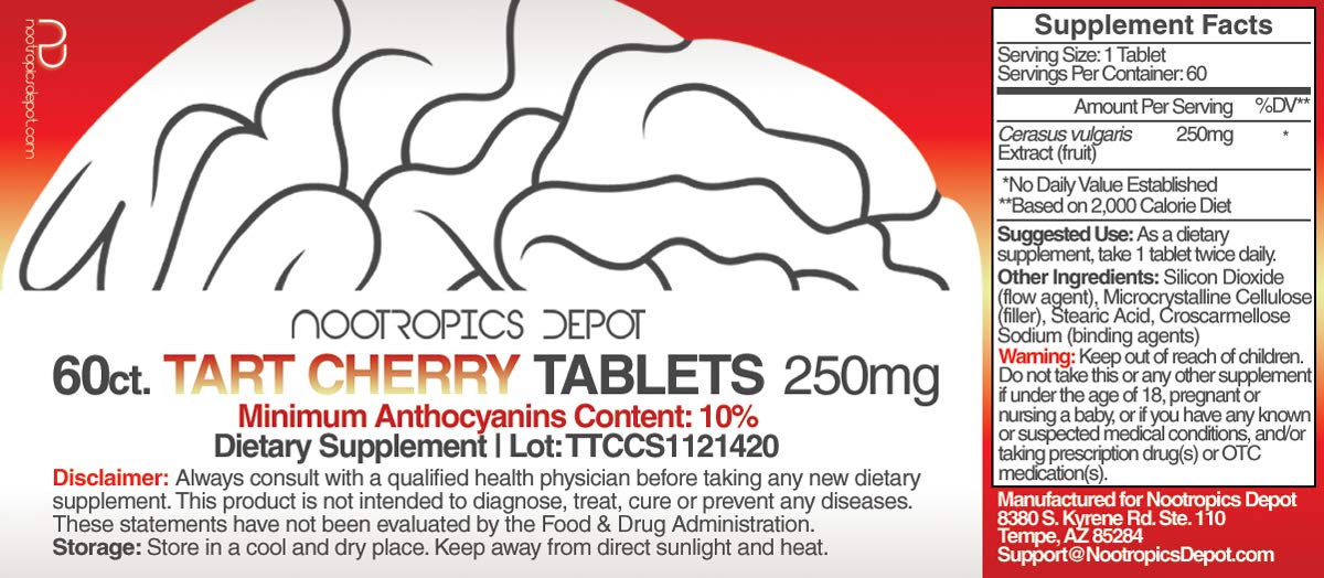 Nootropics Depot label-closeup highlights 10% anthocyanins for antioxidant support.