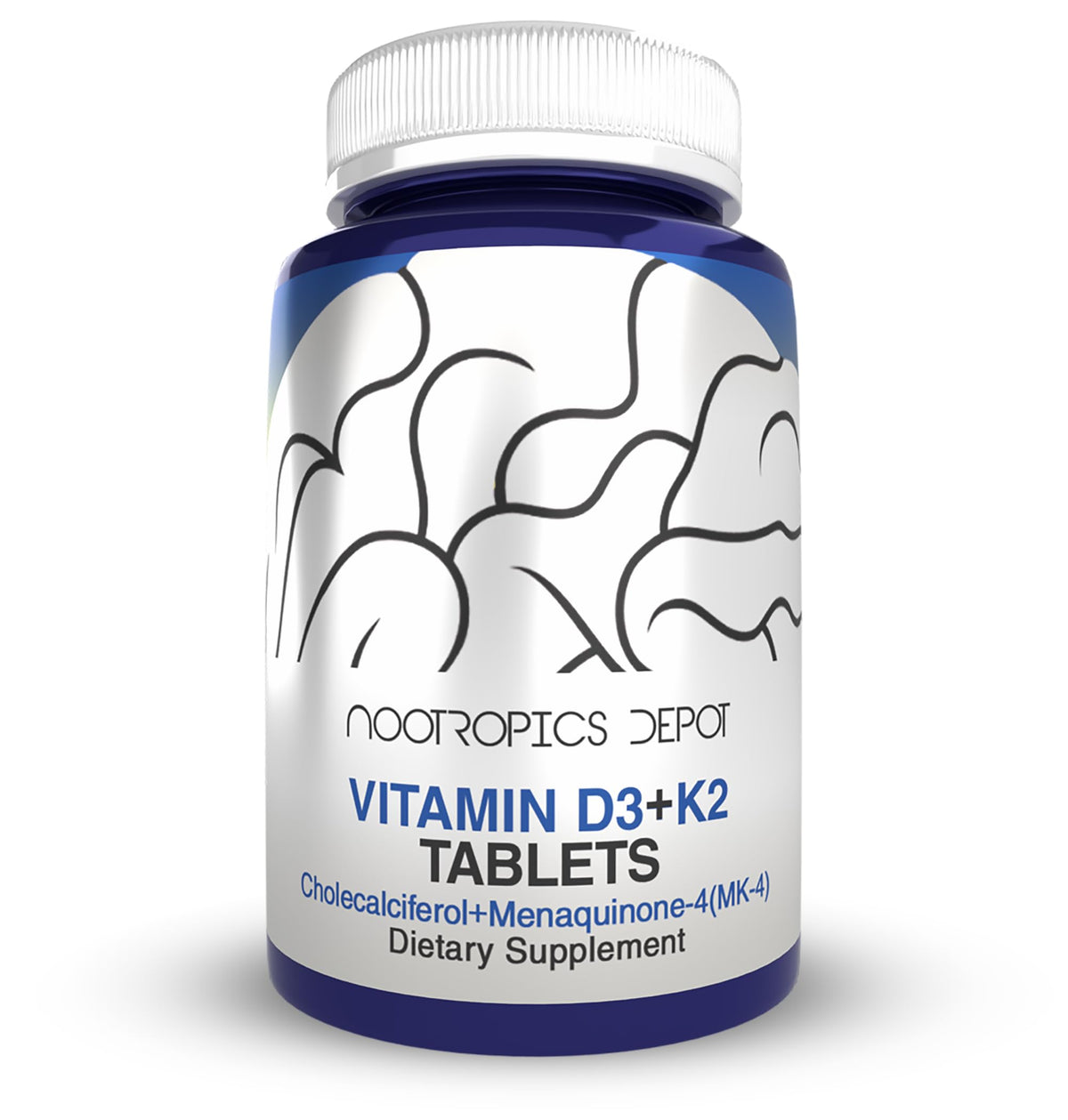 Nootropics Depot Vitamin D3 K2 bottle front view supports daily calcium absorption