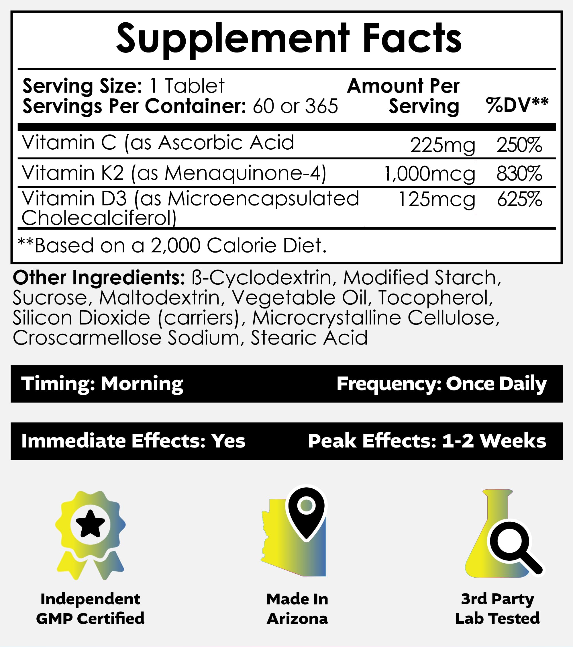 Nootropics Depot Vitamin D3 K2 bottle side view for 365-count packaging and daily wellness