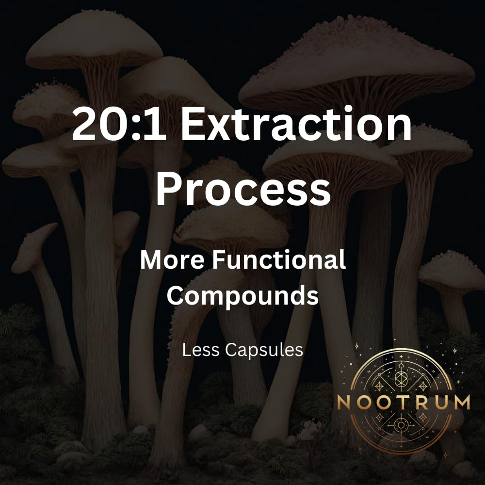 Nootrum Mushrooms ingredients panel shows Lion’s Mane and Cordyceps for brain support.