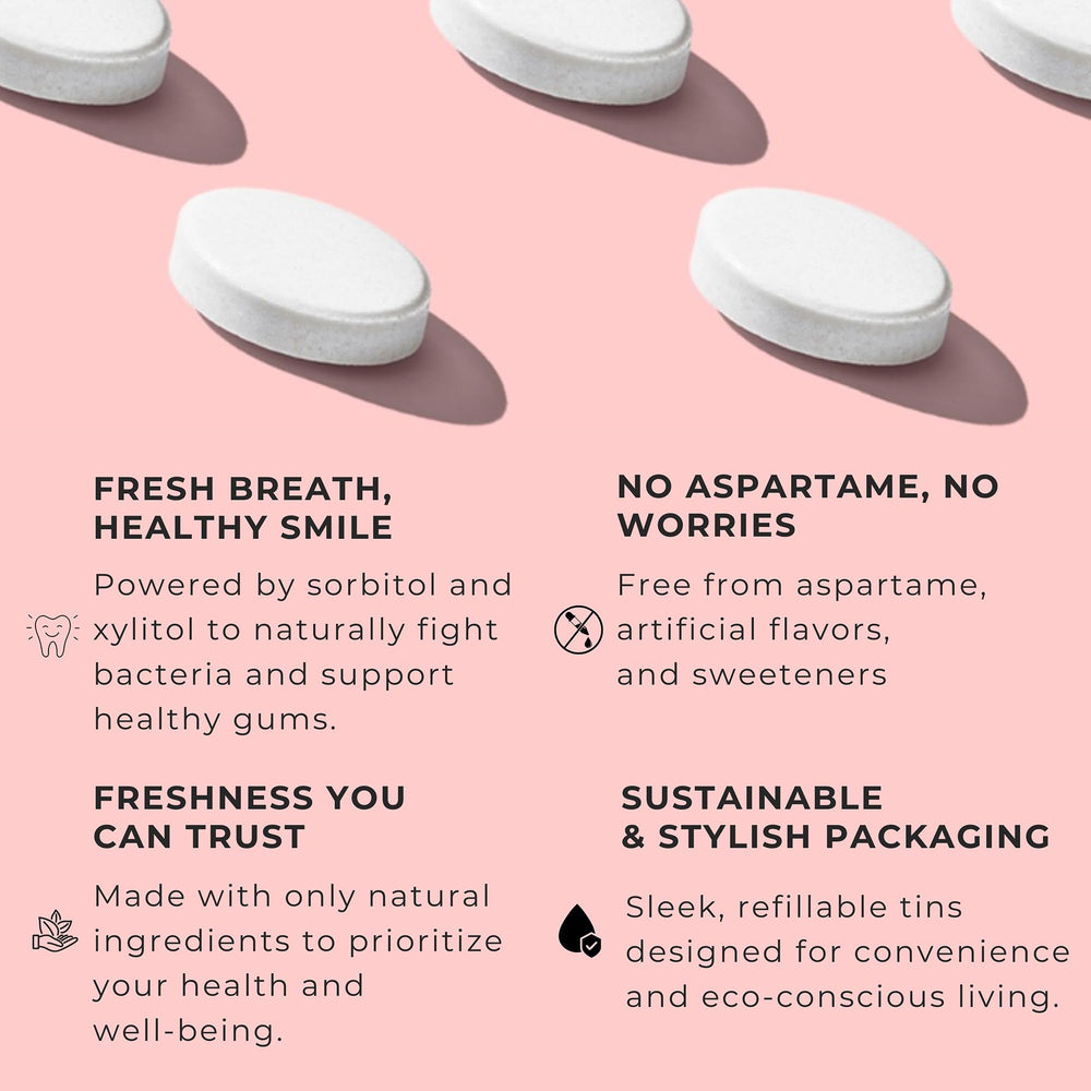 NOOZ Better Smile Mints dispensing action illustrates on-the-go oral care.