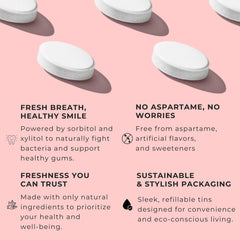 NOOZ Better Smile Mints dispensing action illustrates on-the-go oral care.