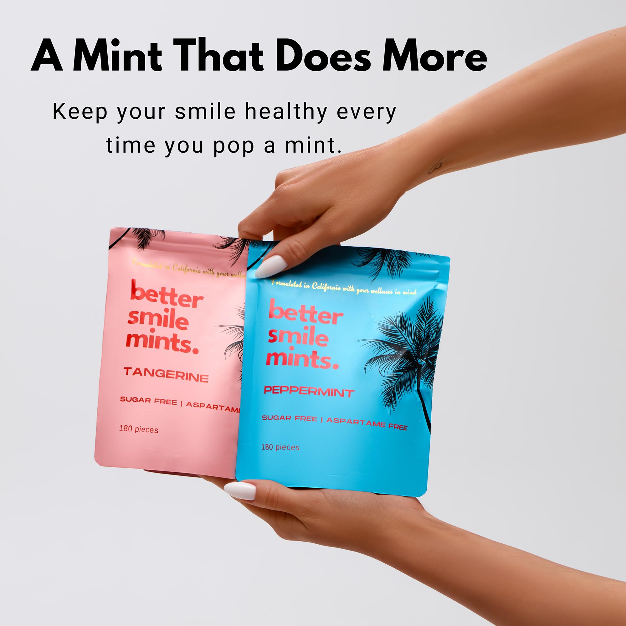 NOOZ Better Smile Mints texture closeup highlights refreshing, sugar-free sensation.