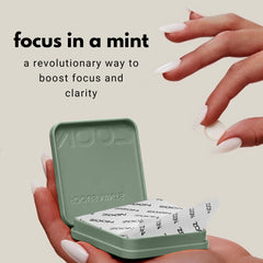 NOOZ Focus Mints package highlighting clean-label, sugar-free ingredients.