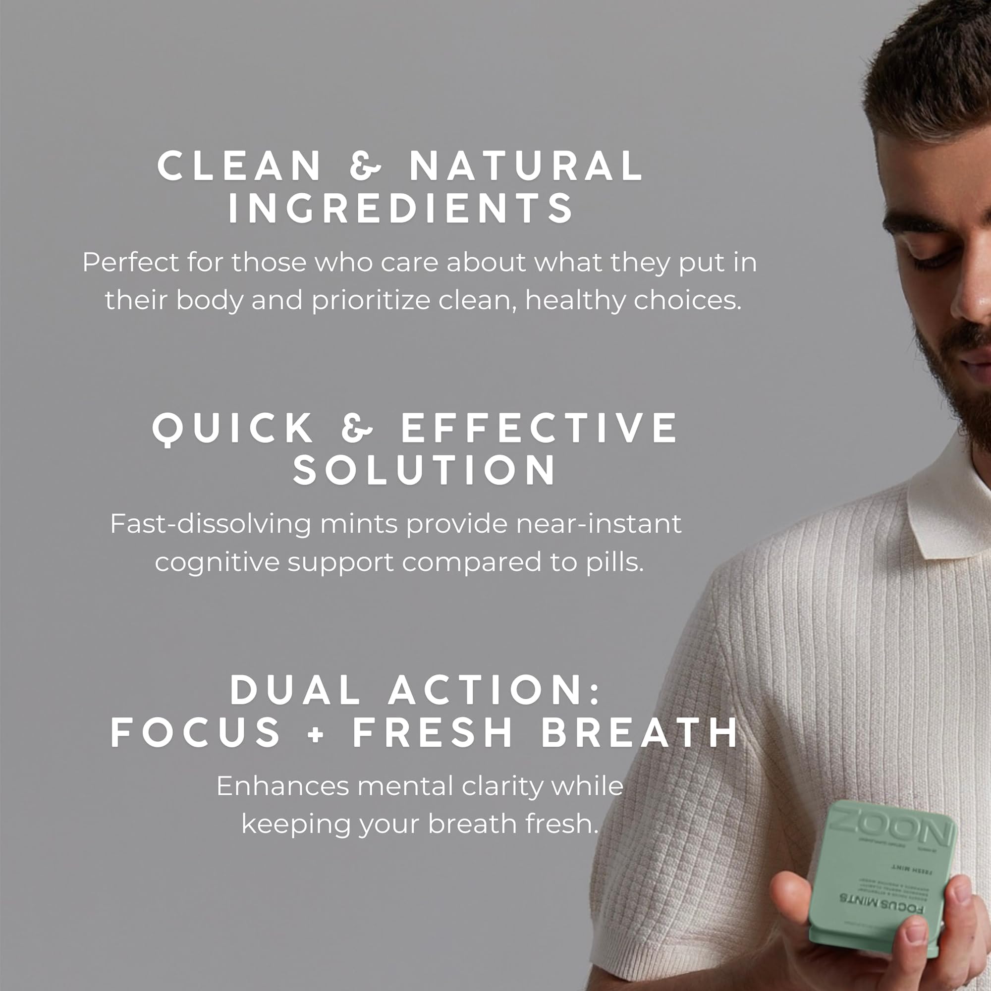 NOOZ Focus Mints vegan and gluten-free formulation for clean-label shoppers.