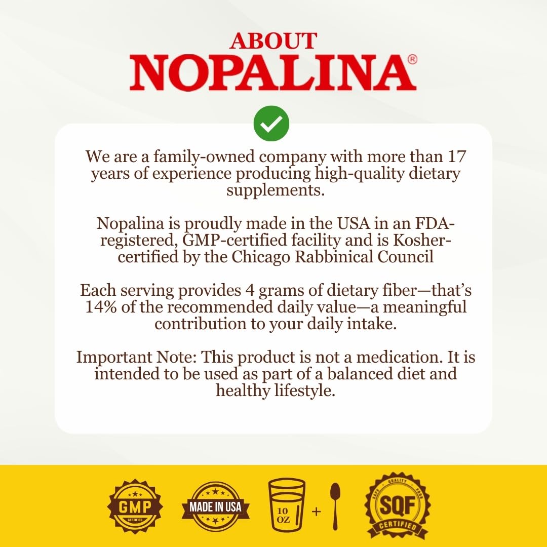 Nopalina Fiber Formula Pineapple ingredients chart highlight flaxseed and psyllium