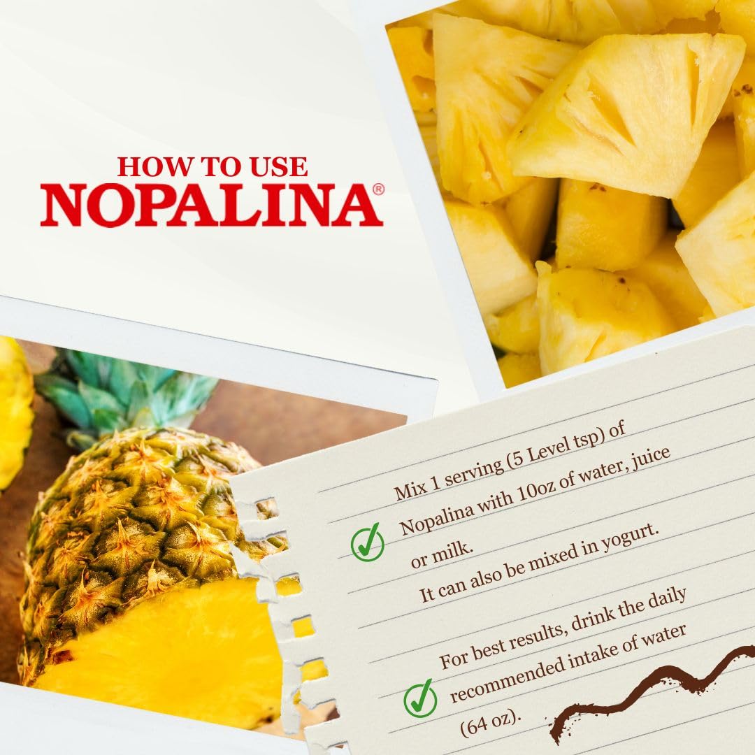 Nopalina Fiber Formula Pineapple packaging shows USA-made quality