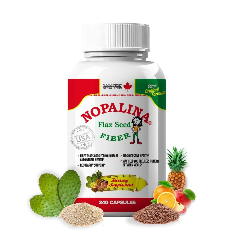 Nopalina Flax Seed Plus Capsules bottle front view highlights convenient daily fiber support.